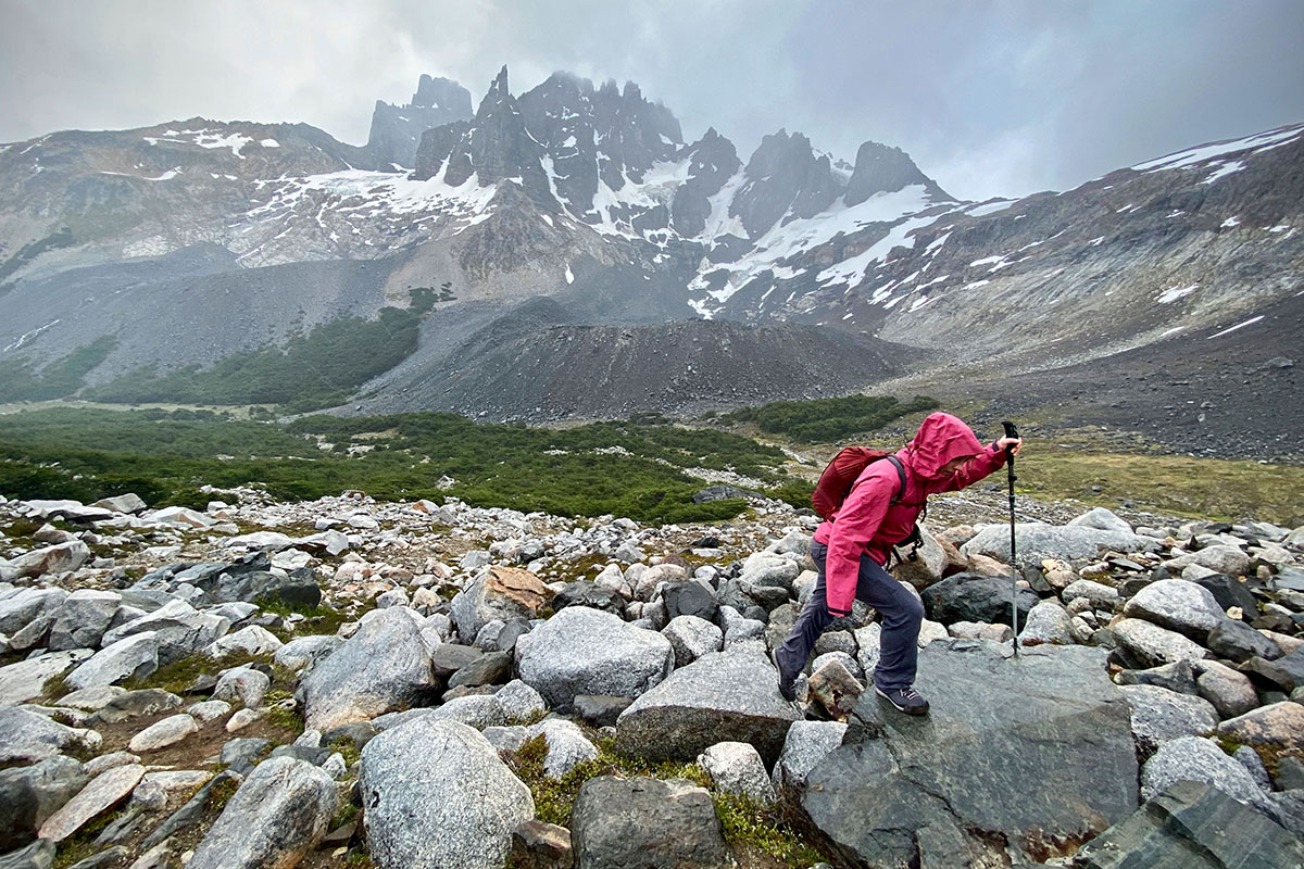 Black Diamond Mission LT approach shoes (trekking up dramatic valley in Patagonia)